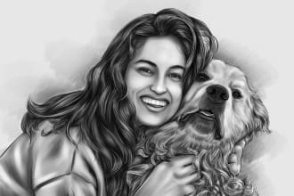 draw your pet portrait into digital pencil art