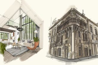 draw urban architectural design concept sketches