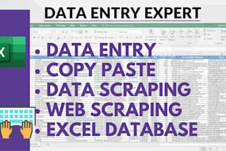 do data entry excel, web scraping, web research, excel sheet
