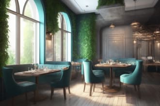 realistic modern restaurant interior design architecture 3d render 3d model