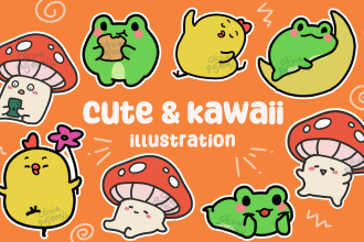 draw cute emoticon, stickers, doodle, emoji, character