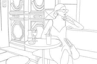 draw a pencil style sketch of objects people and backgrounds