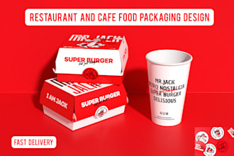 create cafe or restaurant food packaging design with dieline