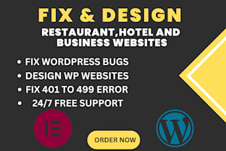 help you in hotel website design,fixing wp food restaurants website maintenance