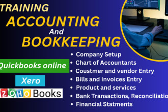 train you how to use quickbooks online, xero and zoho books for bookkeeping