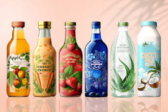 create unique juice label, water bottle label, milk, can, jar label design