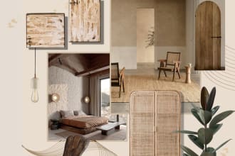 design interior and exterior spaces and mood boards and do 3d interior rendering