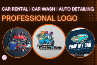 design auto detailing, car rental, car wash and elegant car dealerships logo