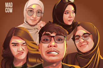 draw family portrait into vector art, cartoon