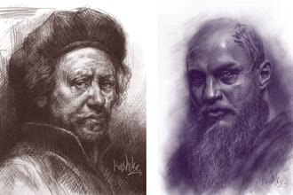 sketch hand drawn pencil portrait digitally from photo