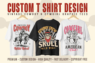 create vintage western rodeo hand drawn t shirt design