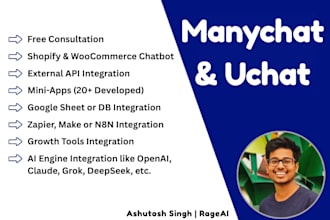 develop ai chatbot using manychat or uchat for whatsapp, ig, fb and web