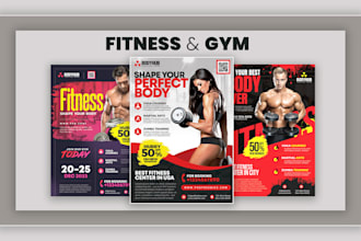 design gym flyer, fitness flyer and sports flyer or poster