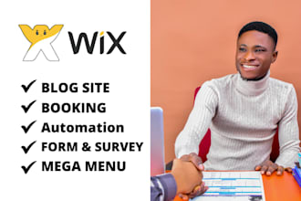 create wix blog website, wix booking, calendar, form, wix automation, mega menu