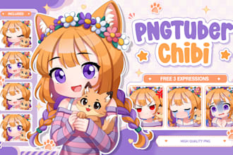 design png tuber for streaming in chibi vtuber anime style