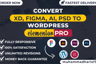 convert figma to wordpress, PSD to wordpress, figma to elementor