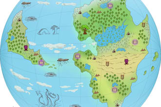 draw a fantasy world map design or landscape for a project