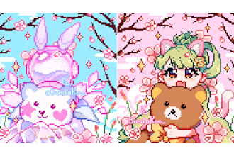 draw a cute pixel art ych with sakura theme