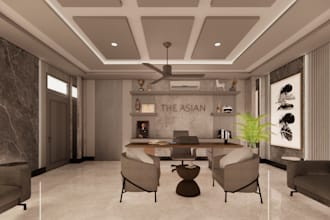 design office, conference hall, and commercial office interiors