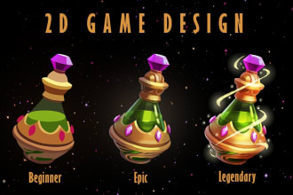 design 2d game assets, icons, objects set for your game