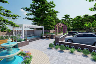 design modern landscape, garden and backyard in 3d
