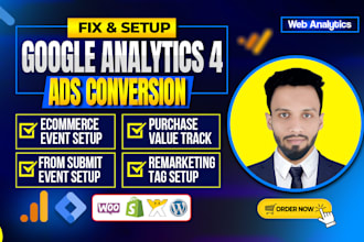 setup google analytics 4, ga4 ecommerce tracking, ads conversion tracking by GTM