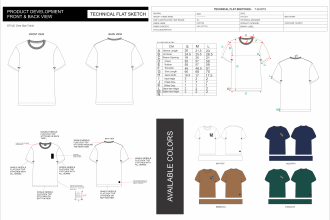 create t shirt and polo shirt tech pack and flat sketches