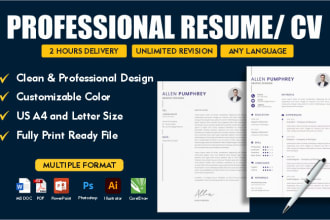 design professional ats optimized resume, CV, and cover letter in 2 hr