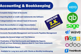 do bookkeeping by using odoo,sage,xero,quickbooks,wave,zoho books and freshbooks