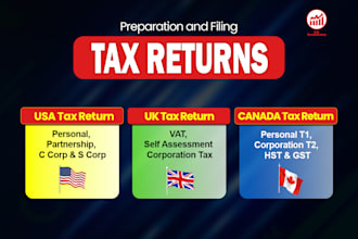 prepare UK tax return,canada tax return,USA tax return for personal and business