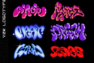 make dope y2k chrome logo type for brand apparel merch