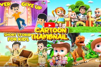 drow youtube cartoon thumbnail design for kids in 2 hour