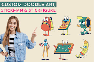 make vector doodle art illustration, stickman, doodle stickfigure