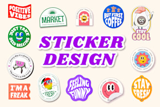 create custom sticker design, typography, badge, patch die cut and decal
