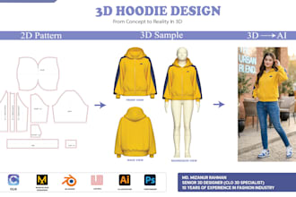 create 3d garments, 3d fashion, 3d animation, pattern and tech pack