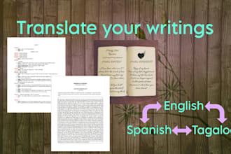translate writings from and to spanish, english, or tagalog