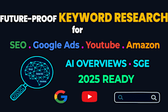 keyword research for SEO, google, youtube,  amazon, PPC ads