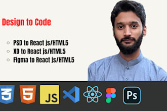 convert PSD, xd, figma to react js and tailwind CSS