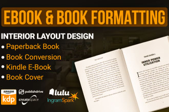 do book formatting, and layout design for print books and ebook