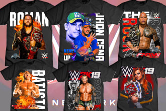 send you 50 designed bootleg wwe tshirt designs for tshirts in 1 day