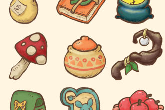 create a nice 2d game asset, props, icons, and objects