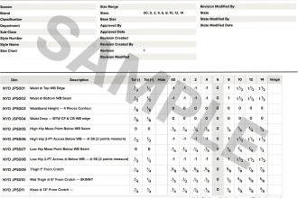 create clothing size chart and measurement spec sheet