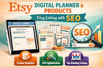 design etsy digital planner, etsy digital products, etsy listing with SEO