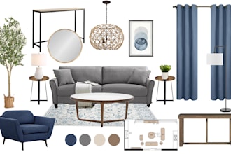 design a unique interior decor mood board and shopping list