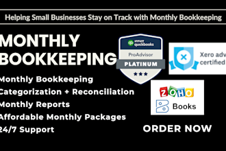do monthly bookkeeping, reconciliation in quickbooks, xero, and zoho books