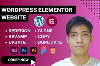 redesign, revamp, clone, copy, duplicate website to elementor template