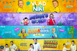 design a kids youtube banner, profile picture, and logo