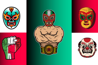 do mexican lucha hand drawn sugar skull alebrijes logo