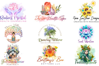 design a custom feminine and elegant watercolor logo and brand kit