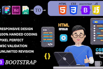 convert PSD to HTML, xd to HTML, figma to HTML responsive